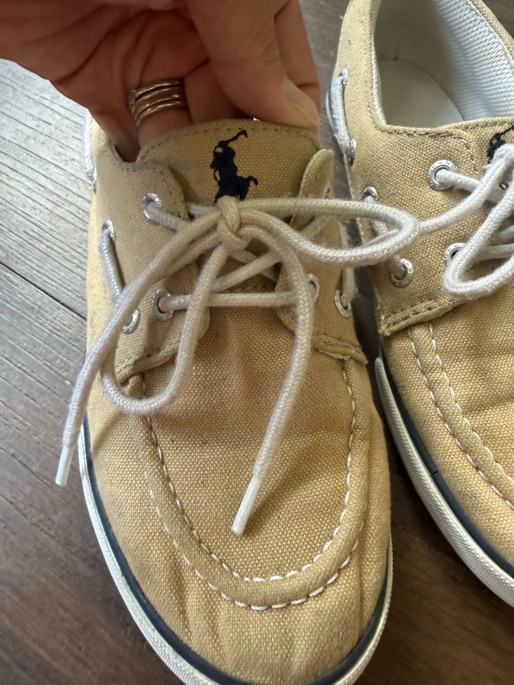 Polo Ralph Lauren Beige Khaki Canvas Boat Shoes Loafers Navy Pony Logo Size 3Y